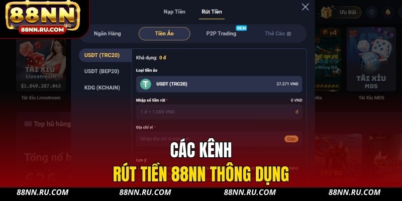 Các kênh rút tiền 88NN thông dụng Các kênh rút tiền 88NN thông dụng