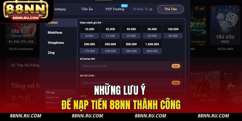 Những lưu ý để nạp tiền 88NN thành công Những lưu ý để nạp tiền 88NN thành công